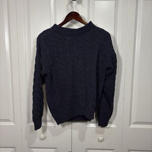 Haberdasher Sweater Women M Navy Cable Knit Silk Blend Classic Preppy Coastal